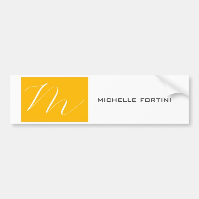 Attractive Monogram Yellow White Modern Plain Bumper Sticker (Front)