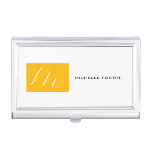 Attractive Monogram Yellow White Modern Plain Business Card Case