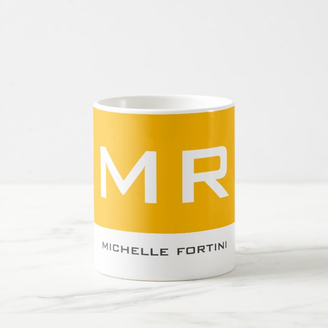 Attractive Monogram Yellow White Modern Plain Coffee Mug (Center)