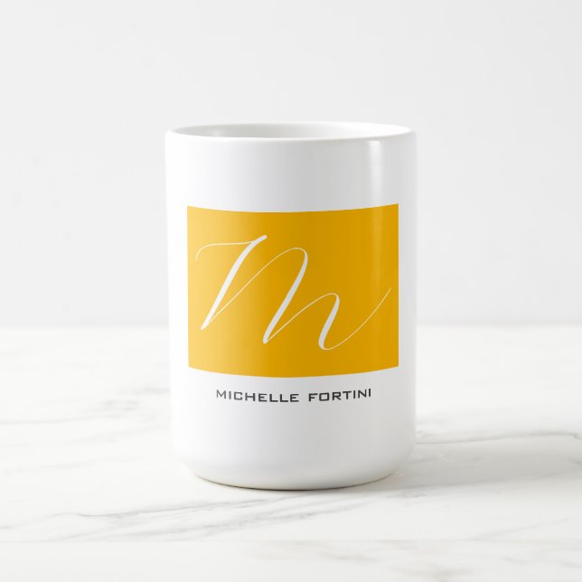 Attractive Monogram Yellow White Modern Plain Coffee Mug (Center)
