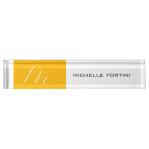 Attractive Monogram Yellow White Modern Plain Desk Name Plate