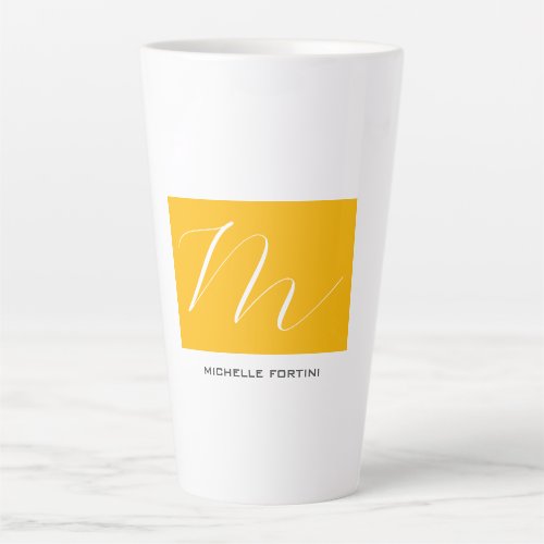 Attractive Monogram Yellow White Modern Plain Latte Mug