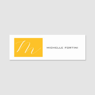 Attractive Monogram Yellow White Modern Plain Name Tag