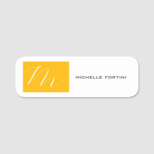 Attractive Monogram Yellow White Modern Plain Name Tag