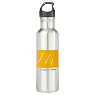 Attractive Monogram Yellow White Modern Plain Stainless Steel Water Bottle