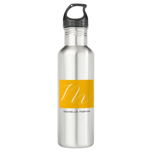 Attractive Monogram Yellow White Modern Plain Stainless Steel Water Bottle