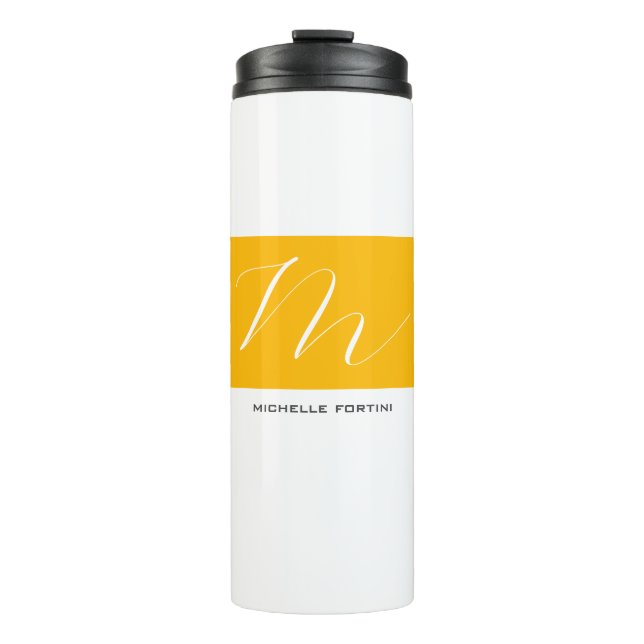 Attractive Monogram Yellow White Modern Plain Thermal Tumbler (Front)