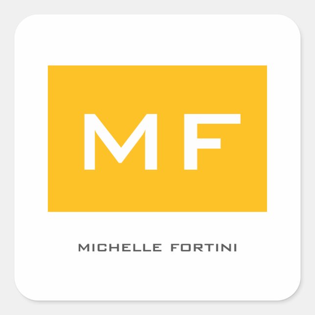Attractive Monogram Yellow White Your Name Square Sticker (Front)