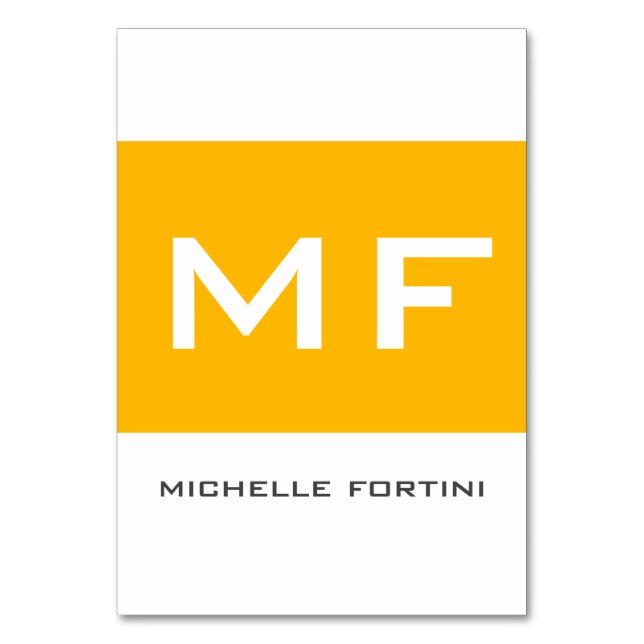 Attractive Monogram Yellow White Your Name Table Number (Front)