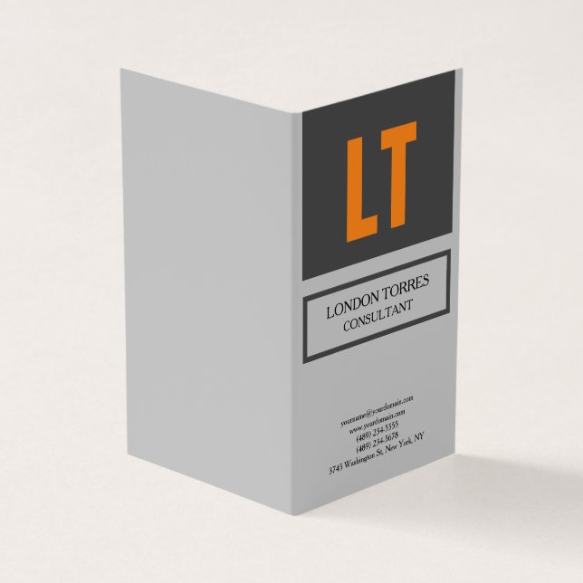 Attractive Monogrammed Grey Plain Business Card (Outside)