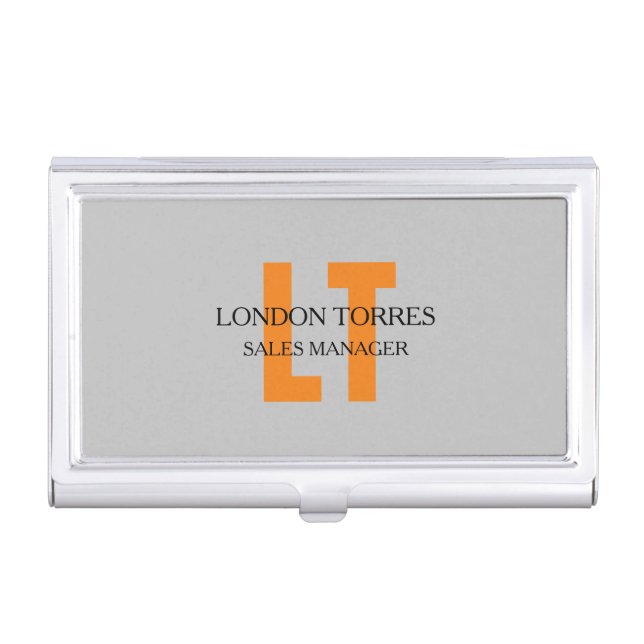 Attractive Monogrammed Grey Plain Business Card Case (Front)