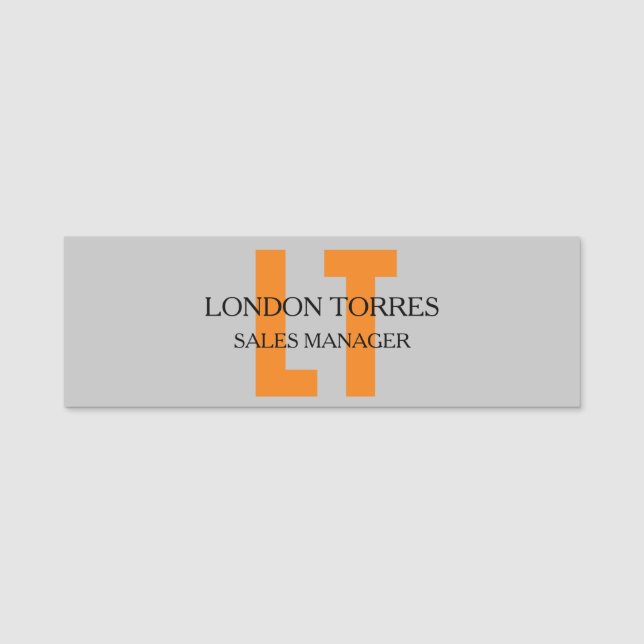 Attractive Monogrammed Grey Plain Name Tag (Front)