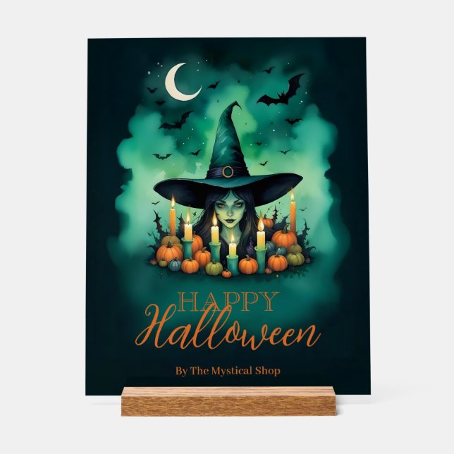 Attractive & Mystical Halloween Witch Conjures  Acrylic Sign (Front)