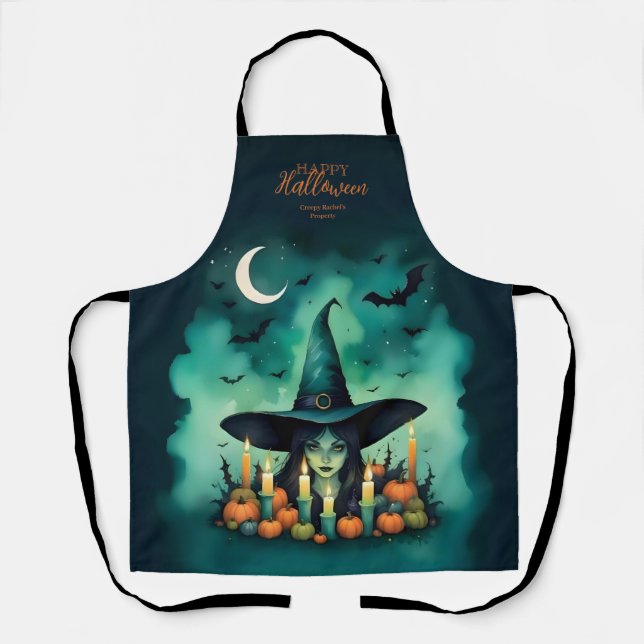 Attractive & Mystical Halloween Witch Conjures Apron (Front)