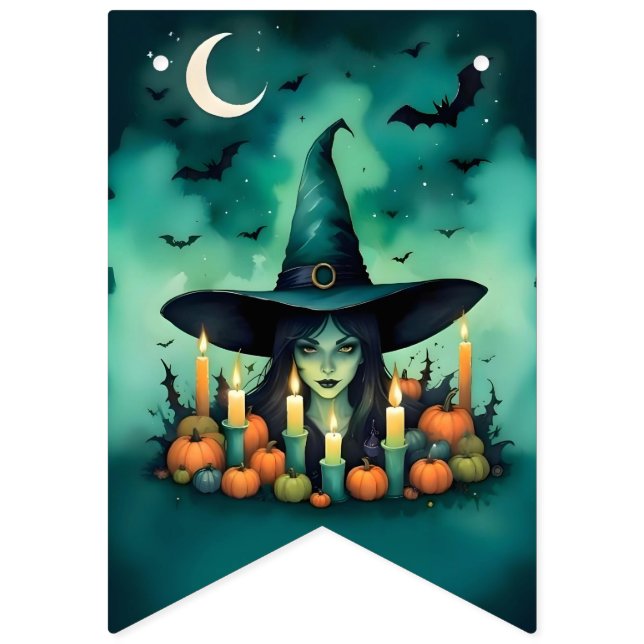 Attractive & Mystical Halloween Witch Conjures Bunting Flags (Third Flag)