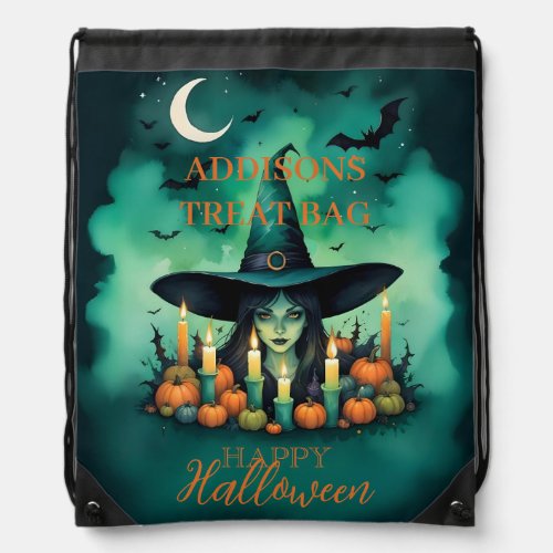 Attractive  Mystical Halloween Witch Conjures Drawstring Bag