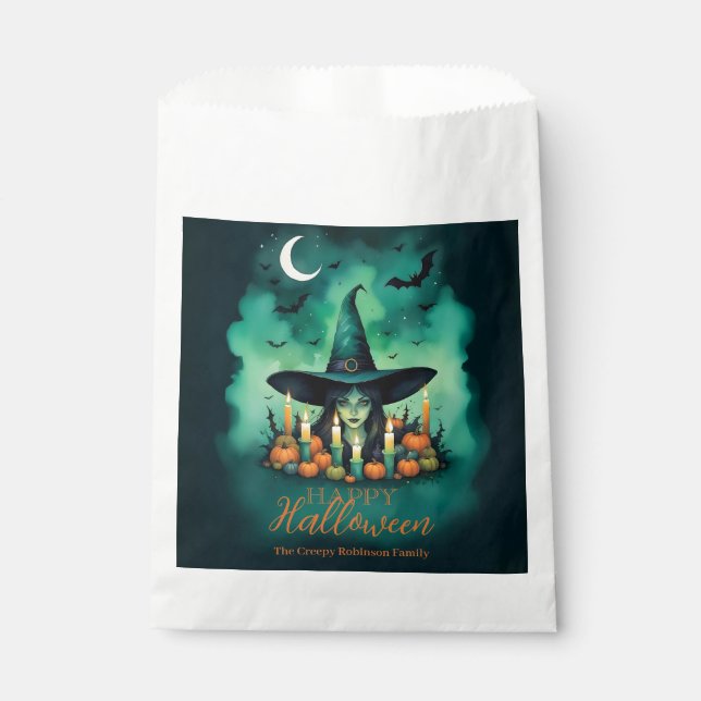 Attractive & Mystical Halloween Witch Conjures Favor Bag (Front)
