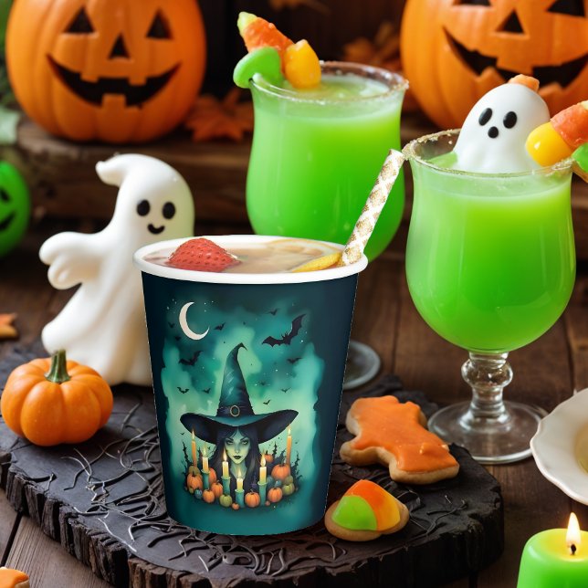 Attractive & Mystical Halloween Witch Conjures Paper Cups (Attractive & Mystical Halloween Witch Conjures Paper Cups.)