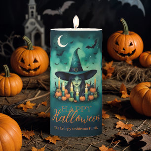 Attractive & Mystical Halloween Witch Conjures Pillar Candle