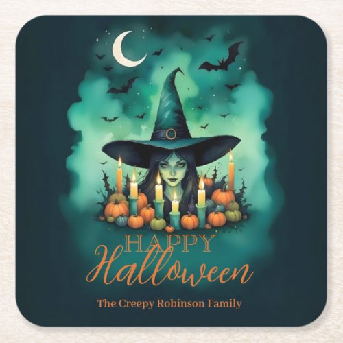  Attractive  Mystical Halloween Witch Conjures Square Paper Coaster