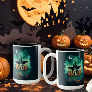 Attractive & Mystical Halloween Witch Conjures Two-Tone Coffee Mug