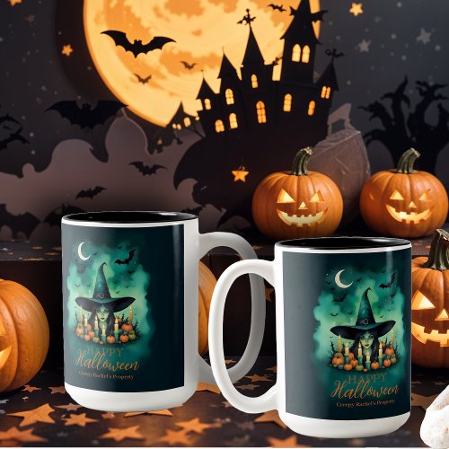 Attractive  Mystical Halloween Witch Conjures Two_Tone Coffee Mug