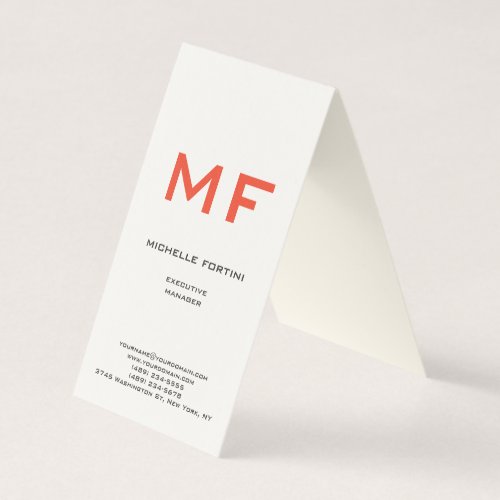 Attractive Red Monogram Cream Minimalist Plain  Business Card