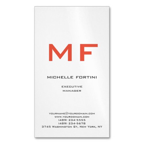 Attractive Red Monogram Cute Minimalist Plain  Business Card Magnet