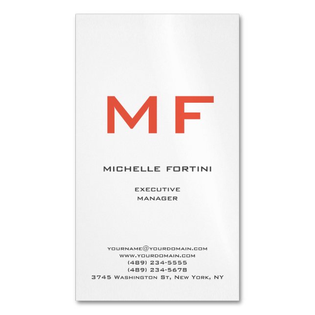 Attractive Red Monogram Cute Minimalist Plain  Business Card Magnet (Front Vertical)