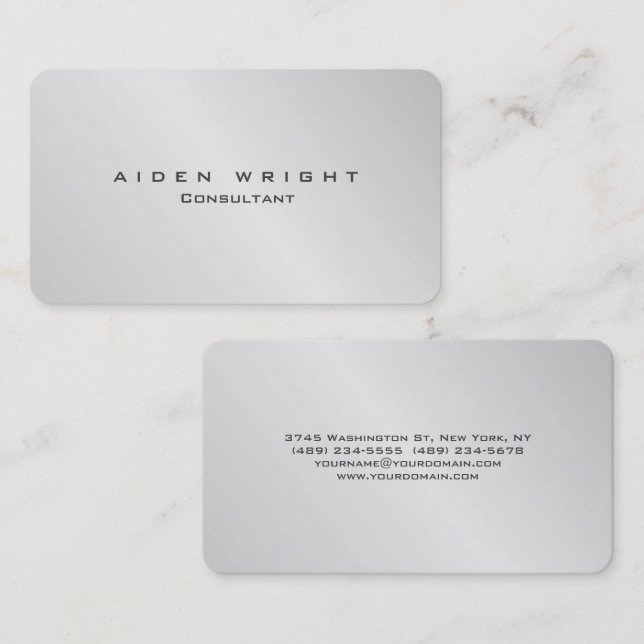 Attractive Silver Grey Stylish Modern Minimalist Business Card (Front/Back)