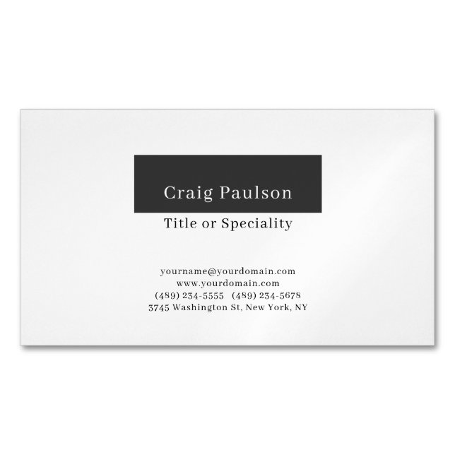 Attractive Simple Black White Modern Professional Business Card Magnet (Front)
