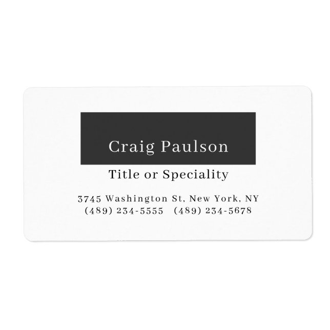 Attractive Simple Black White Professional Modern Label (Front)