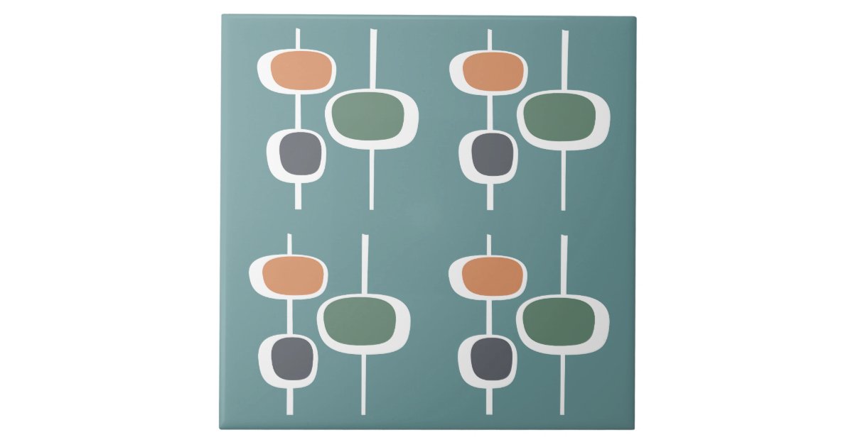 Attractive trendy retro 60s cute pattern blue ceramic tile | Zazzle
