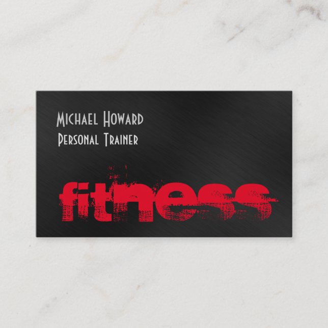 Attractive Unique Black Gray Red Personal Trainer Business Card (Front)