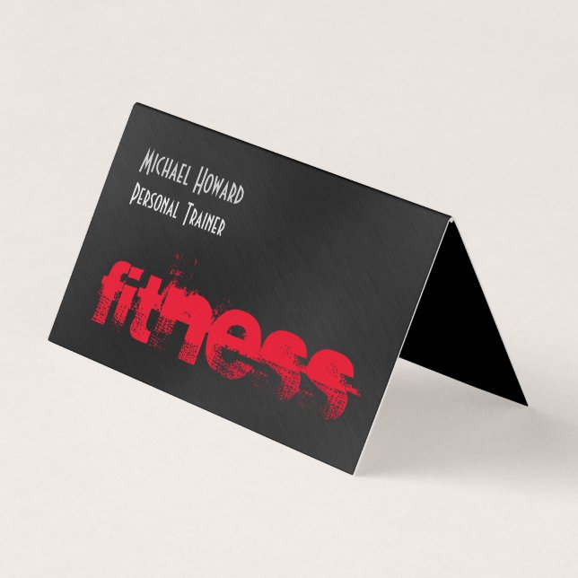 Attractive Unique Black Gray Red Personal Trainer Business Card (Front)