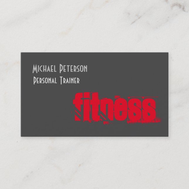 Attractive Unique Red Gray Personal Trainer Business Card (Front)