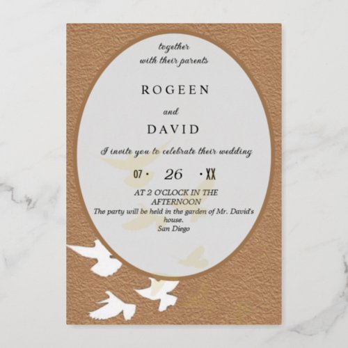 Attractive wedding invitation with birds of love f foil invitation