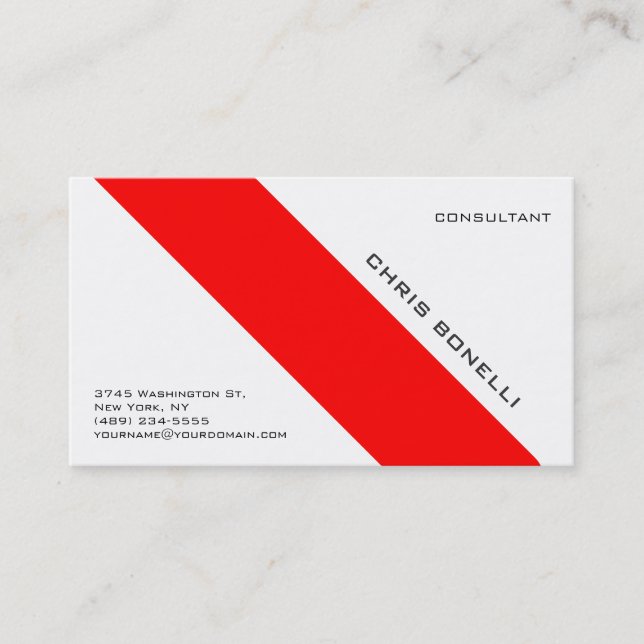 Attractive White Red Trendy Business Card (Front)