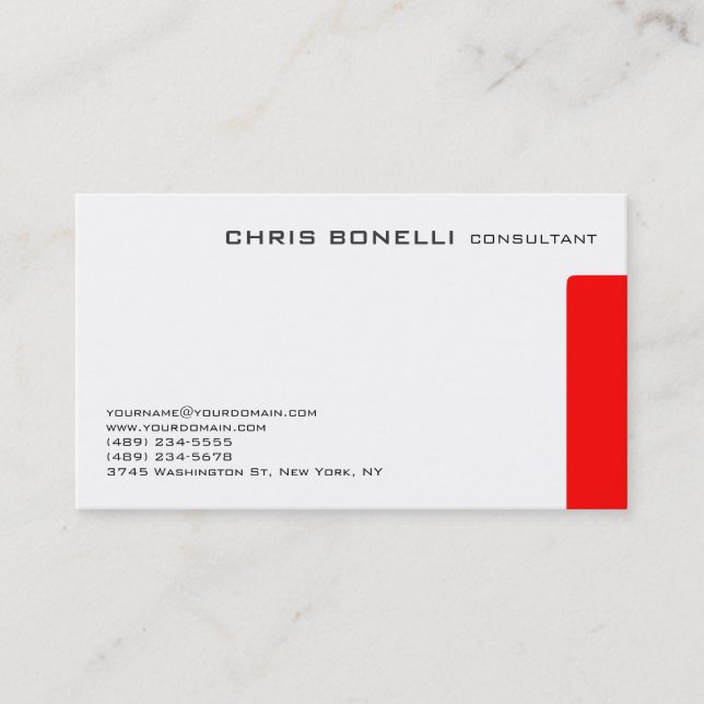 Attractive White Red Trendy Chic Business Card (Front)