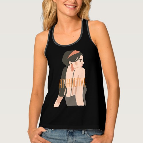 Attractive woman Cute graphic artwork Trendy black Tank Top