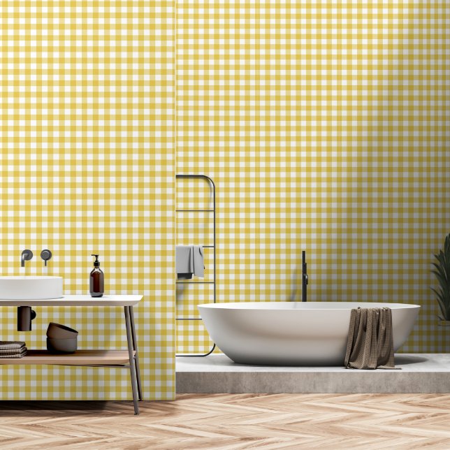 Attractive Yellow Check Buffalo Plaid Wallpaper (Bathroom)