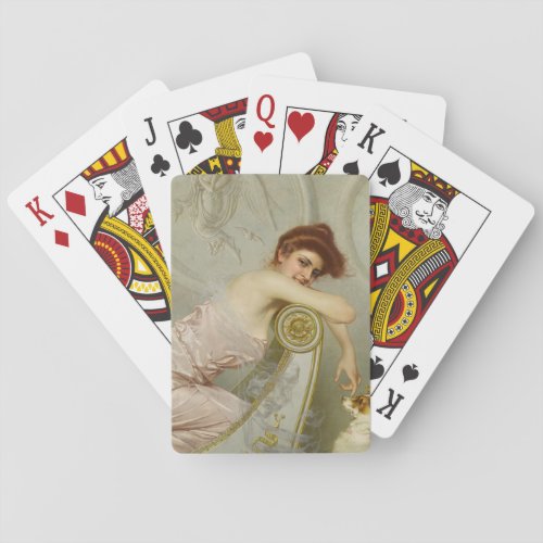 Attractive Young Lady Stroking Her Puppy Dog Poker Cards
