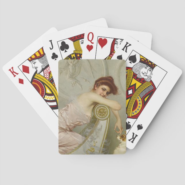 Attractive Young Lady Stroking Her Puppy Dog Poker Cards (Back)