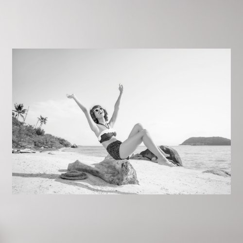 Attractive young woman in bikini on the beachvinta poster