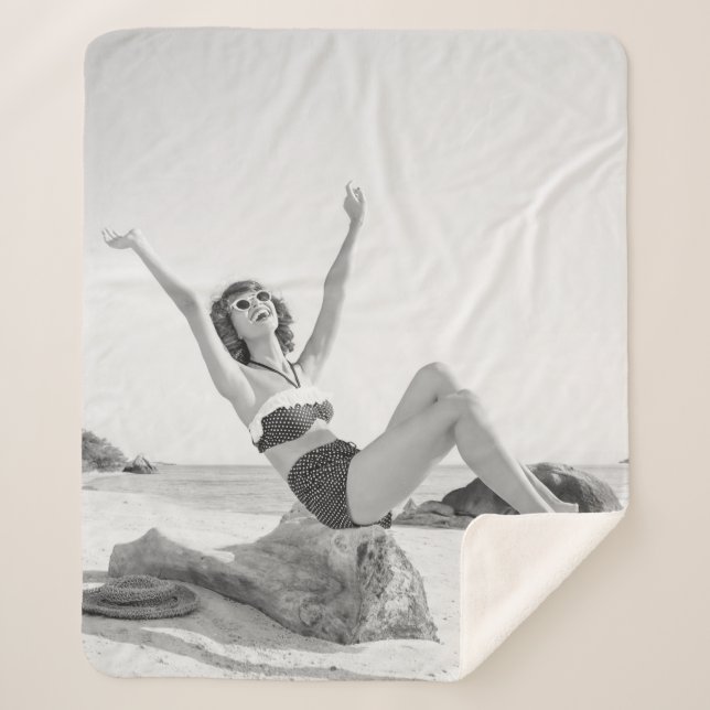 Attractive young woman in bikini on the beachvinta sherpa blanket (Front)