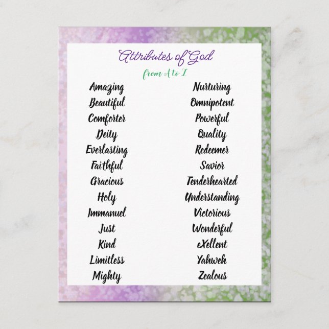 Attributes of God from A to Z Enclosure Card (Front)
