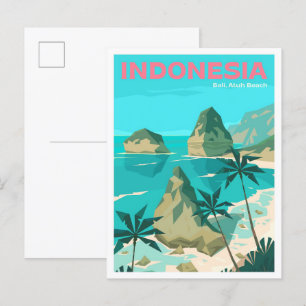 Atuh Beach Bali Art Vintage Illustration Travel Postcard