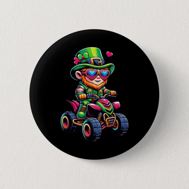 Atv 4 Wheeler Leprechaun Kids Mens Womens St Patri Button (Front)