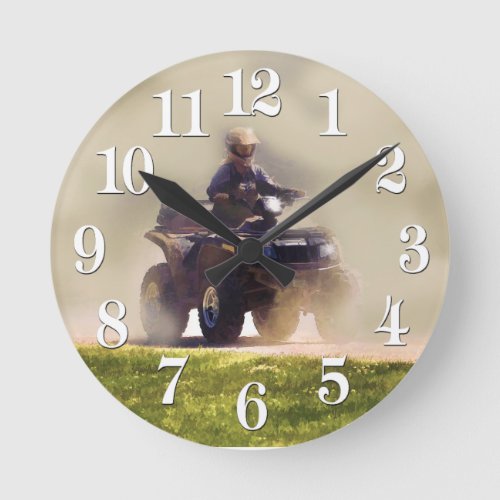 ATV All Terrain Vehicle  Driver in the Dust Round Clock