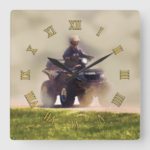 ATV All Terrain Vehicle  Driver in the Dust Square Wall Clock